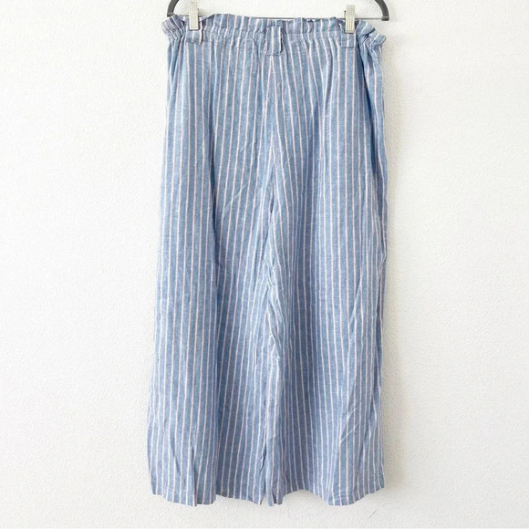 Max studio Blue Pink Pinstripe Linen Blend Wide Leg Pants - Picture 5 of 8